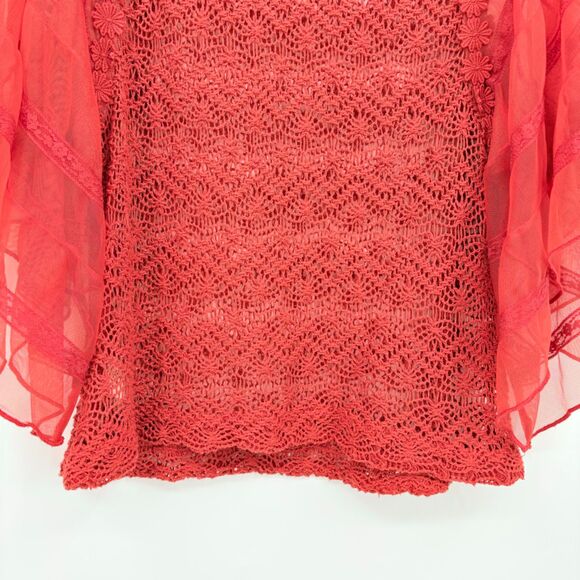 Free People Crochet Lace Angel Sleeve Blouse in Orange New Romantics Sz XS, Boho - Picture 7 of 9